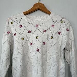 Willow and Wind White Sweater with Floral Embroidery, Size M